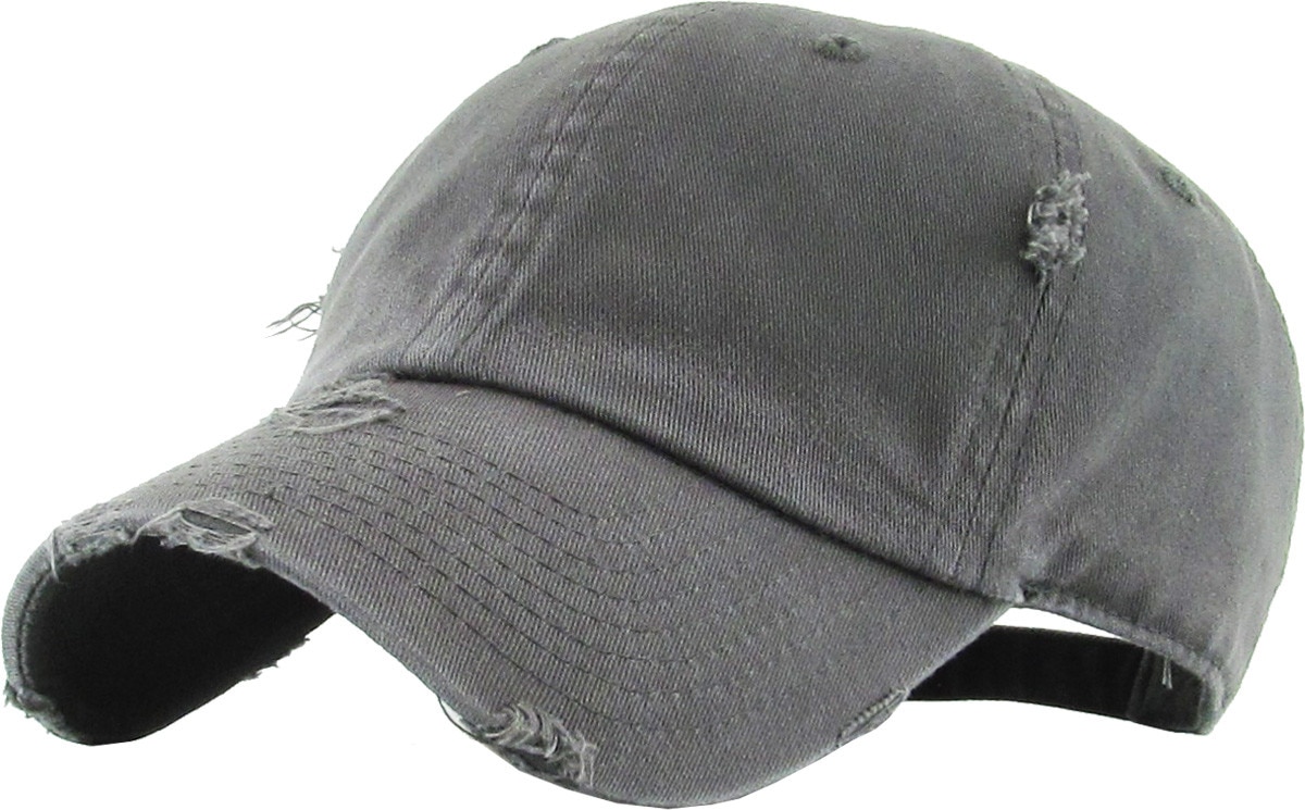 Dark Gray Distressed Vintage Baseball Cap Front Side View
